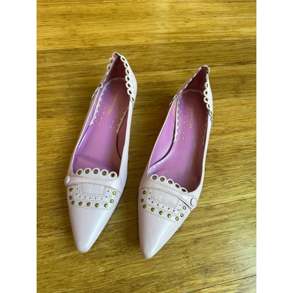 BCBGMAXAZRIA Coquette Pointed Toe Flats Womens Lavender Scallop Studded Leather